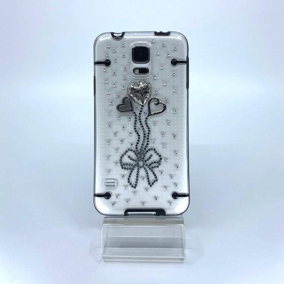 Galaxy S5 polycarbonate case. Unique Handmade. Silver, gray rhinestones - Picture 1 of 1